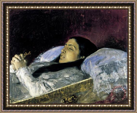 Mariano Jose Maria Bernardo Fortuny Y Carbo Miss Del Castillo on Her Deathbed Framed Painting