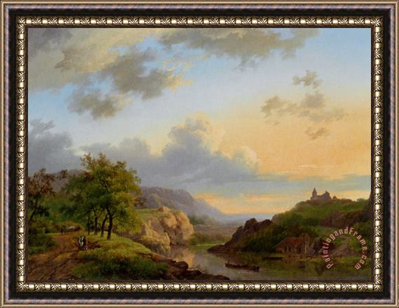 Marianus Adrianus Koekkoek Travellers in an Extensive Landscape Framed Painting