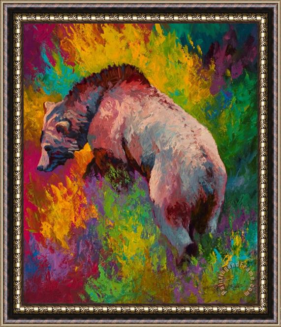 Marion Rose Climbing The Bank - Grizzly Bear Framed Painting