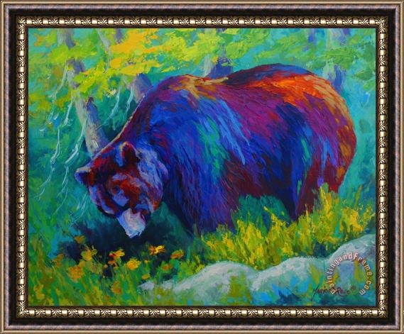 Marion Rose Dandelions For Dinner - Black Bear Framed Painting