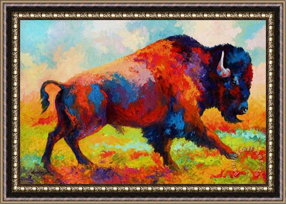 Marion Rose Running Free - Bison Framed Painting