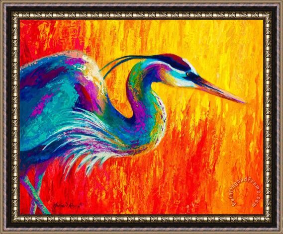 Marion Rose Stalking The Marsh - Great Blue Heron Framed Print