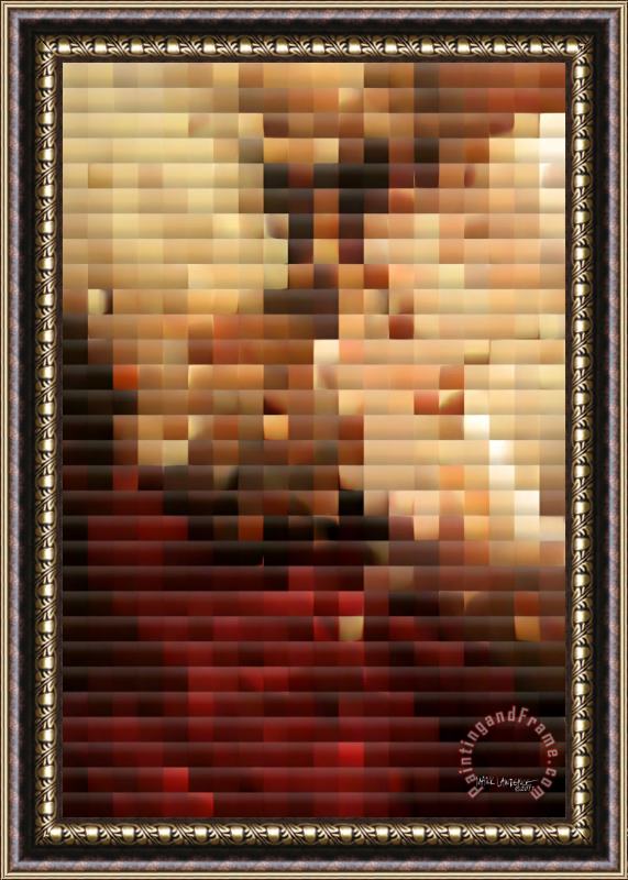 Mark Lawrence Modern Red and Gold Mosaic Framed Painting