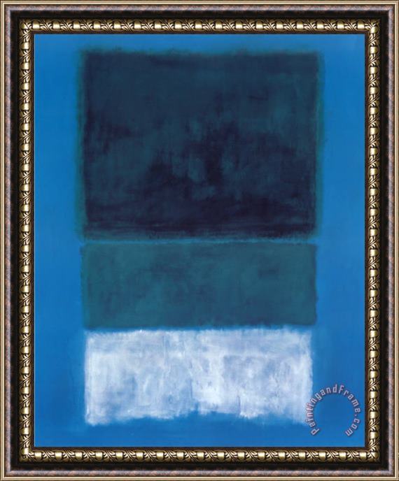Mark Rothko No 14 White And Greens in Blue Framed Painting