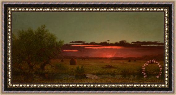 Martin Johnson Heade Jersey Meadows at Sunset Framed Painting