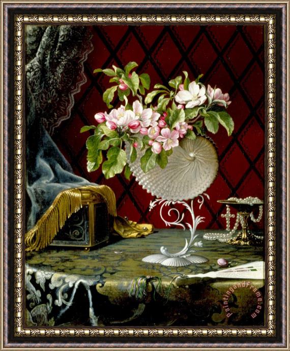 Martin Johnson Heade Still Life with Apple Blossoms in a Nautilus Shell Framed Print