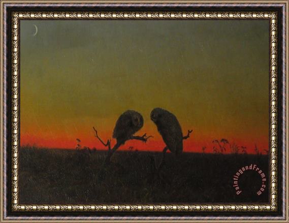 Martin Johnson Heade Two Owls at Sunset Framed Print
