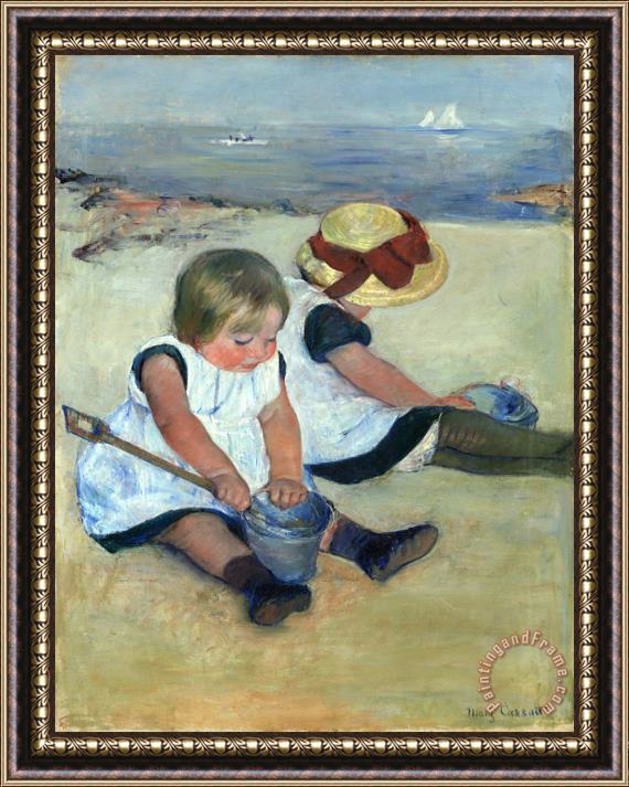 Mary Cassatt Children Playing on The Beach Framed Painting