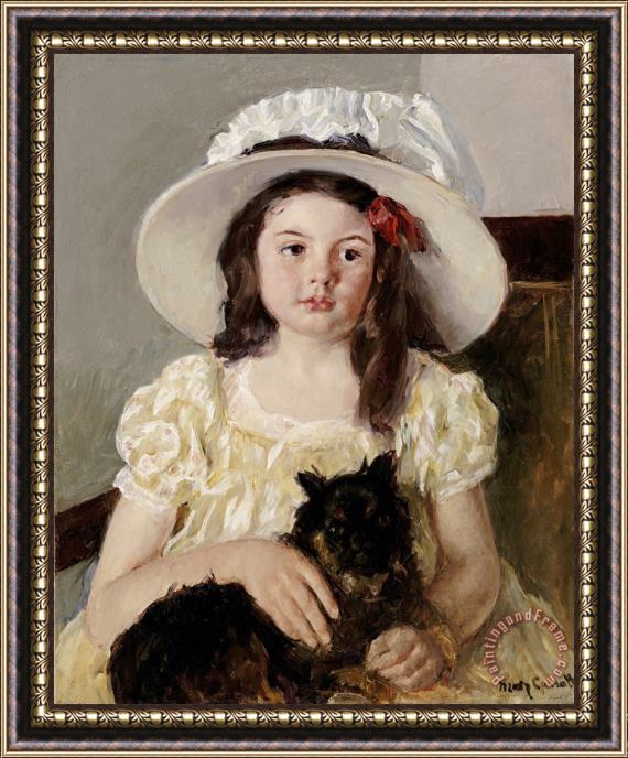 Mary Cassatt Francoise Holding a Little Black Dog Framed Painting