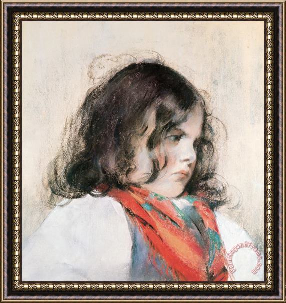 Mary Cassatt Head of a Child (pastel on Paper) Framed Painting