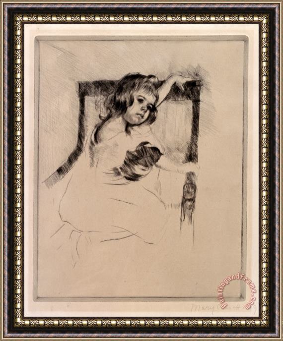 Mary Cassatt Kneeling in an Armchair Framed Painting
