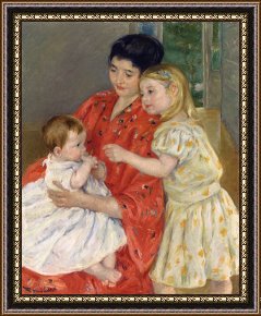 Baby, Bye Bye Framed Paintings - Mother And Sara Admiring The Baby by Mary Cassatt