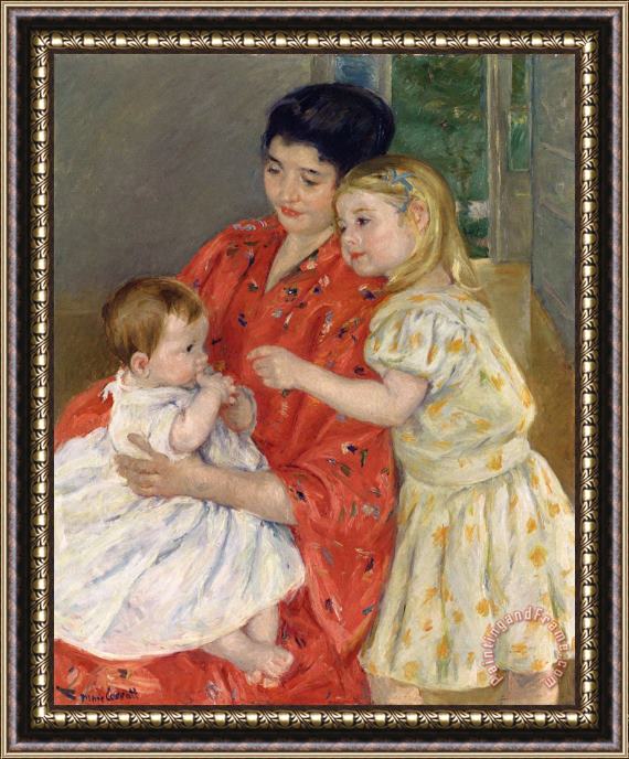 Mary Cassatt Mother And Sara Admiring The Baby Framed Painting