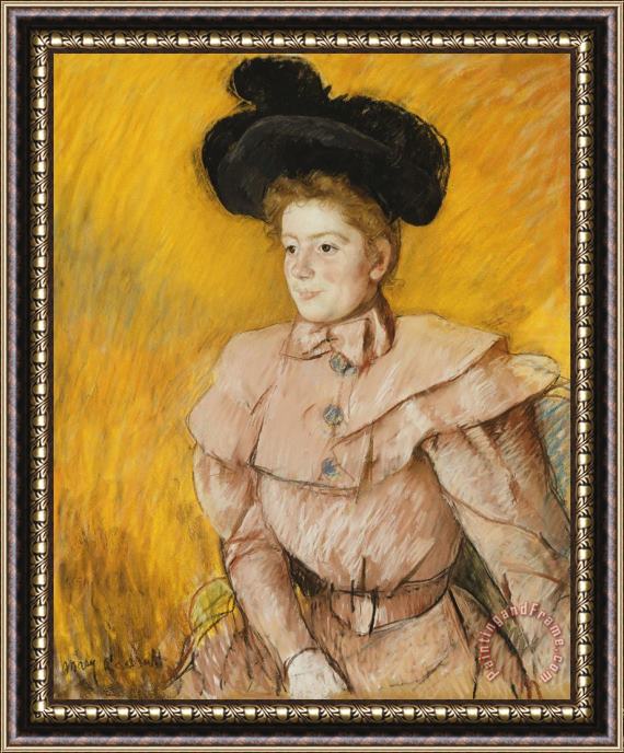 Mary Cassatt Woman in a Black Hat And a Raspberry Pink Costume Framed Print