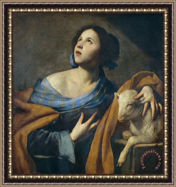 Massimo Stanzione Santa Agnes, 1635 1640 Framed Painting