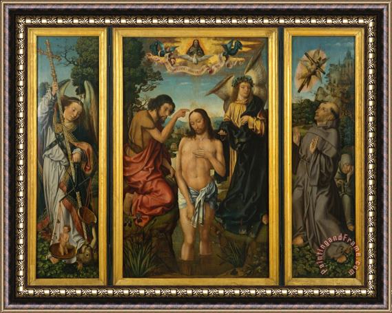 Master of Frankfurt Triptych of The Baptism of Christ Framed Painting