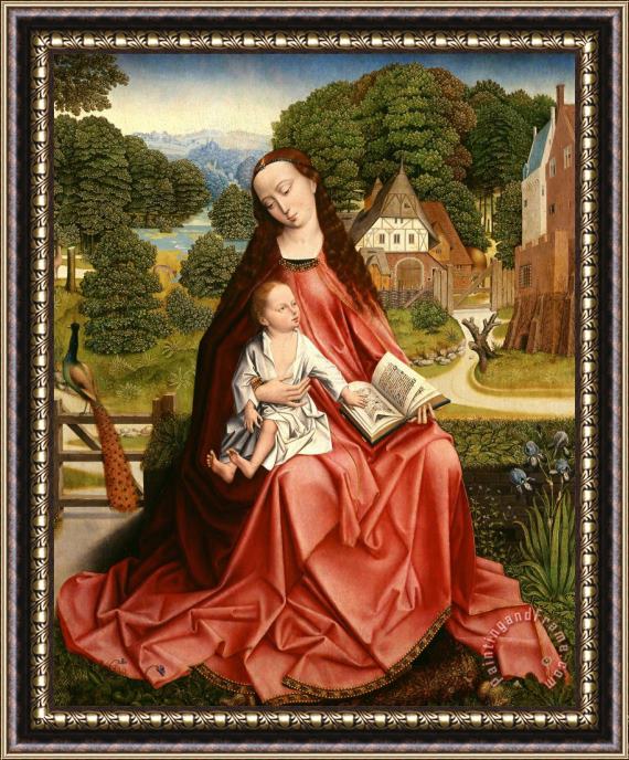 Master of the Embroidered Foliage Virgin And Child In A Landscape Framed Painting