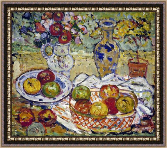 Maurice Brazil Prendergast Still Life with Apples And Vase Framed Painting
