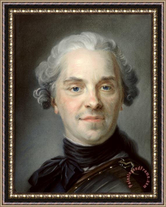 Maurice-Quentin de La Tour Portrait of Maurice, Comte De Saxe (1696 1750) Framed Painting