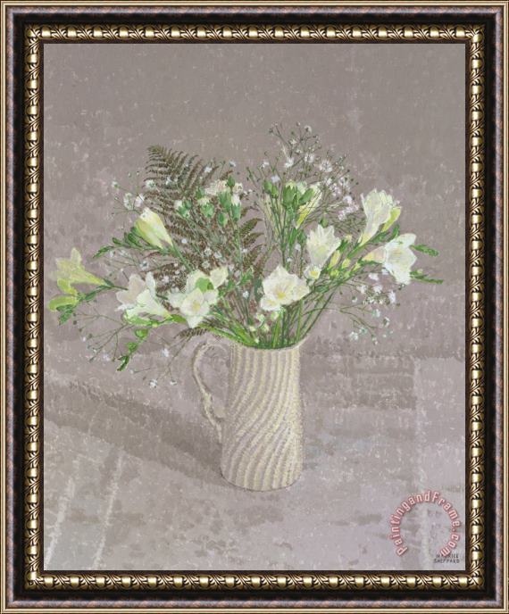 Maurice Sheppard Still Life With Freesias White Carnation And A Fern Framed Painting