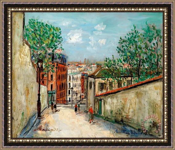 Maurice Utrillo Rue Du Mont Cenis, Montmartre Framed Painting