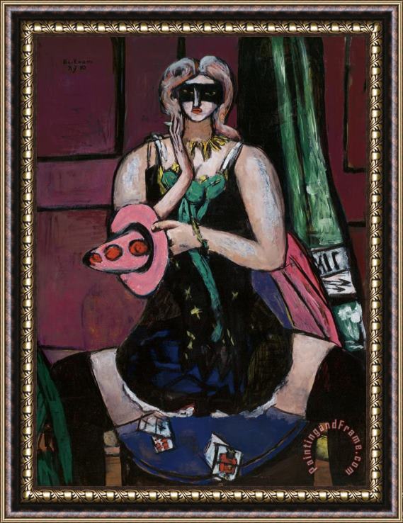 Max Beckmann Carnival Mask, Green, Violet, And Pink Framed Painting