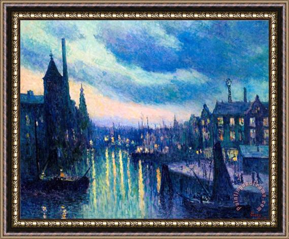 Maximilien Luce The Port of Rotterdam at Night Framed Painting