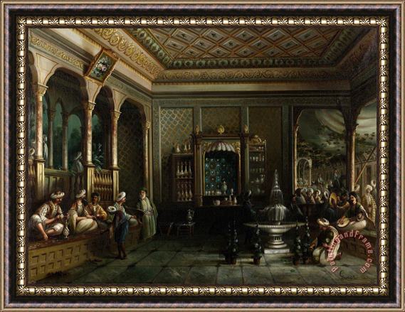 Megerdich Jivanian  A Coffee House in Tophane Framed Painting