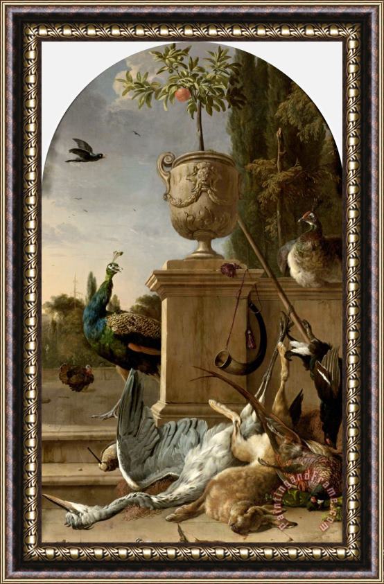 Melchior de Hondecoeter A Hunter's Bag on a Terrace Framed Painting