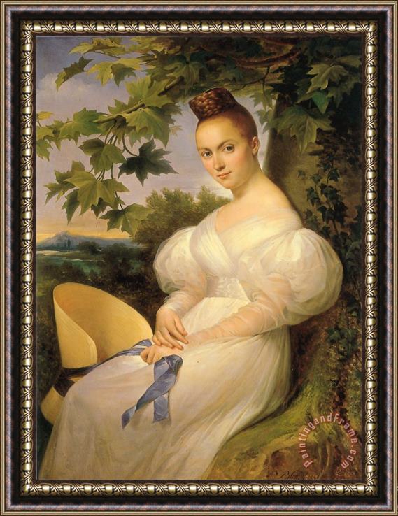 Merry Joseph Blondel Portrait of a Woman Seated Beneath a Tree Framed Painting