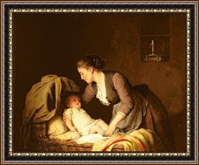 Baby, Bye Bye Framed Paintings - Undressing the Baby by Meyer von Bremen