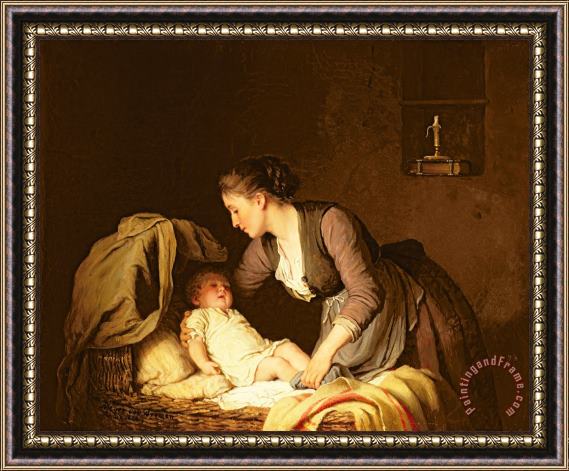 Meyer von Bremen Undressing the Baby Framed Painting