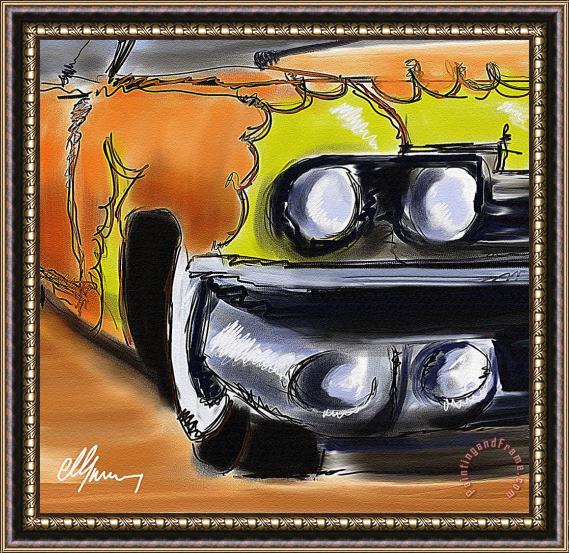 Michael Greenaway Classic yellow flame Cadillac Framed Painting