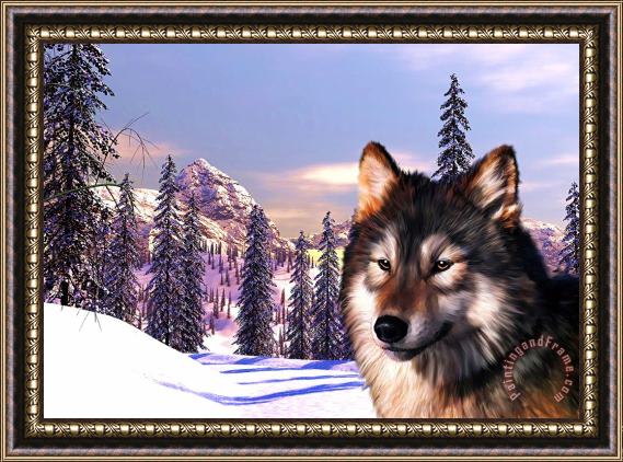 Michael Greenaway Mountain Wolf Portrait Framed Painting