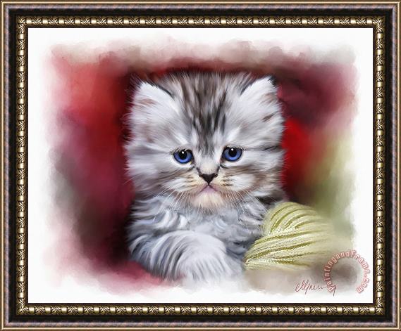 Michael Greenaway Pet Cat Portrait Framed Painting