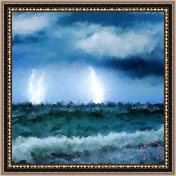 Michael Greenaway Thunder and lightning at sea Framed Print