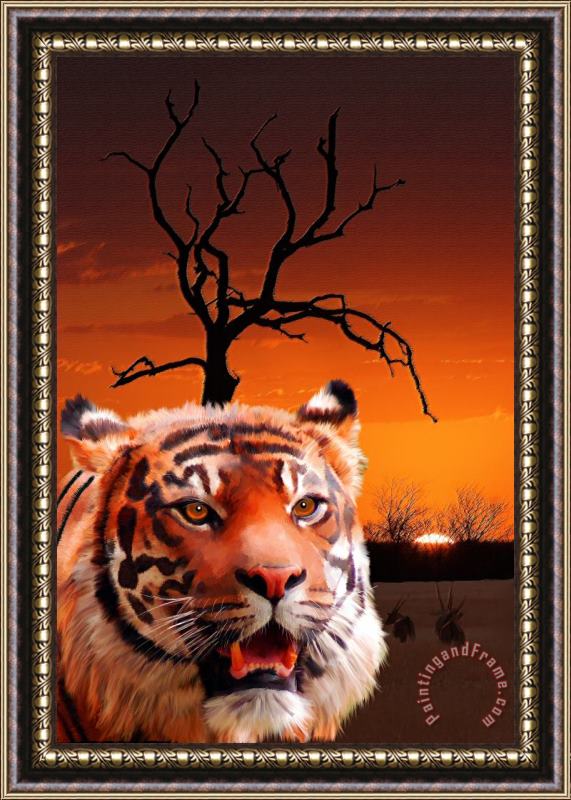 Michael Greenaway Wildlife Sunset Framed Painting