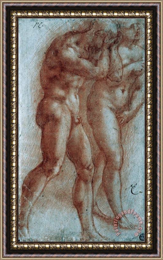 Michelangelo Buonarroti Adam And Eve Chased From Paradise Copy After Masaccio Red Chalk Framed Painting