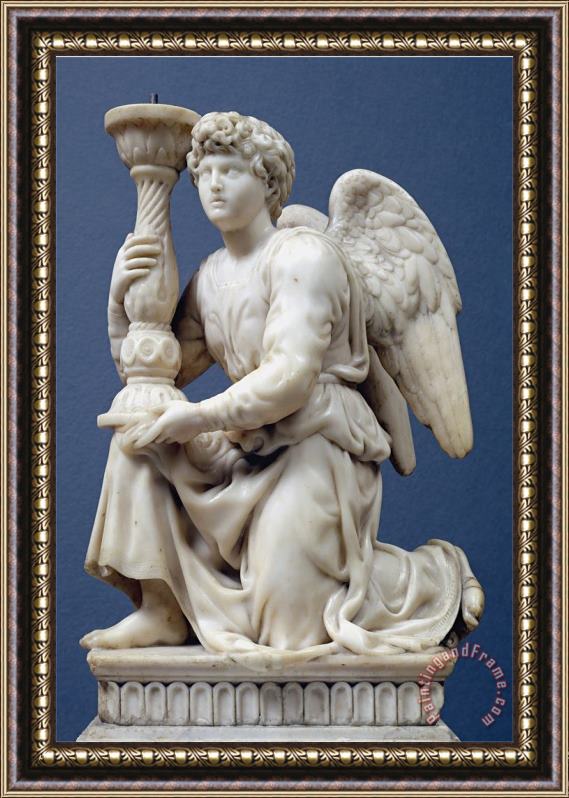 Michelangelo Buonarroti Angel Holding a Candelabra 1495 Framed Print