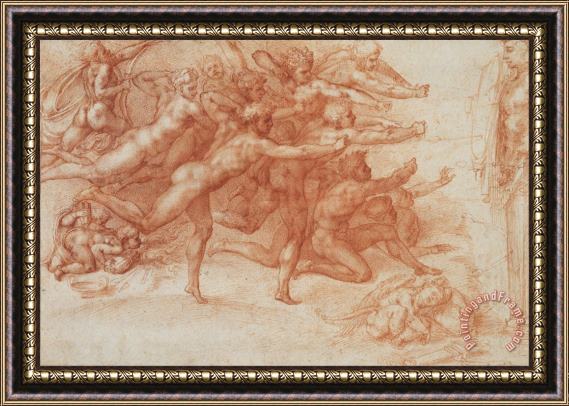 Michelangelo Buonarroti Archers Shooting at a Herm II Framed Painting