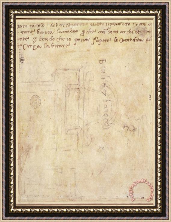 Michelangelo Buonarroti Architectural Study with Notes Framed Painting