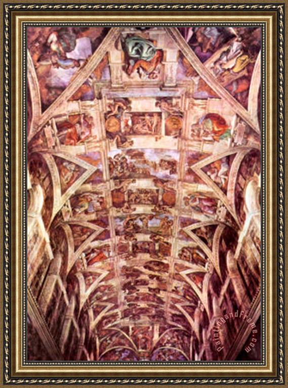 Michelangelo Buonarroti Ceiling Fresco Of Creation In The Sistine Chapel General View Art Poster Framed Print By Michelangelo Buonarroti