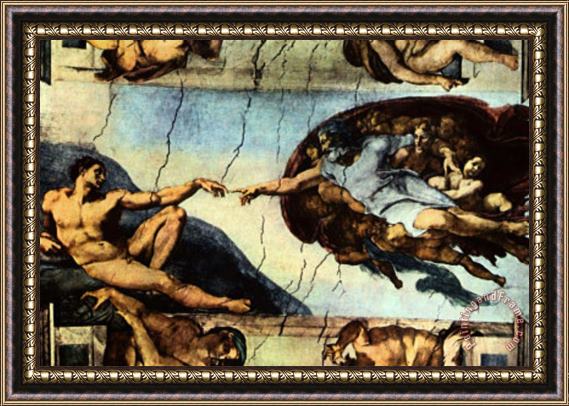 Michelangelo Buonarroti Ceiling Fresco of Creation in The Sistine Chapel Main Scene Poster Framed Painting