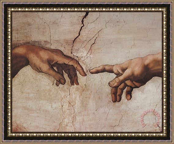 Michelangelo Buonarroti Creation of Adam Detail Hands Framed Print