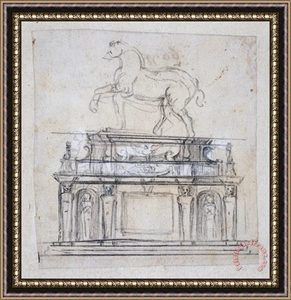 Michelangelo Buonarroti Design for a Statue of Henry II of France Framed Painting