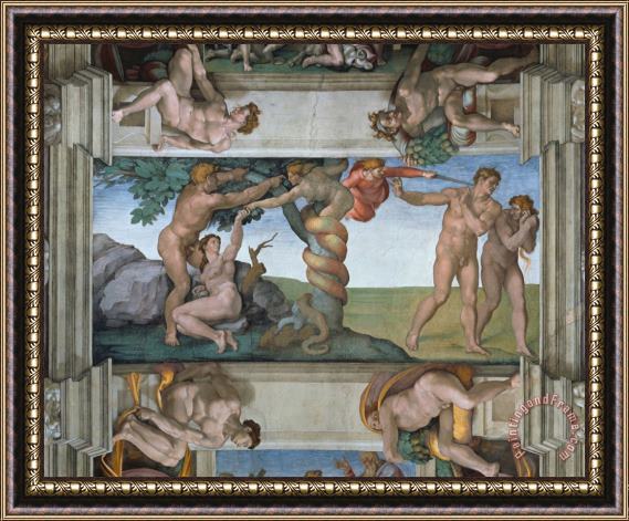 Michelangelo Buonarroti Fall of Mankind And Expulsion From Paradise Ceiling Painting in The Sistine Chapel Framed Print