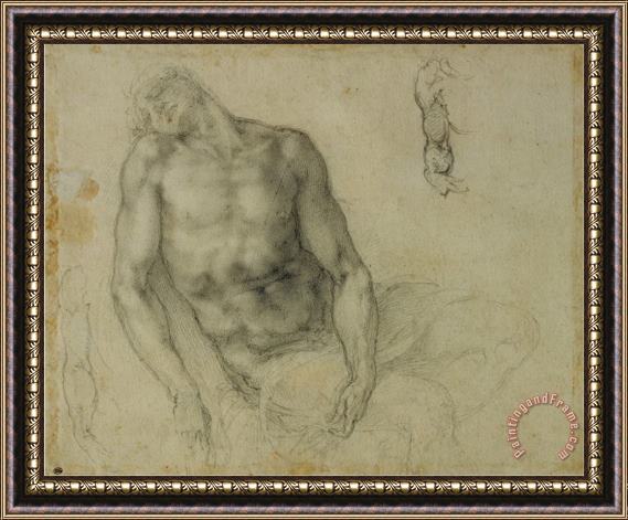 Michelangelo Buonarroti Figure of The Dead Christ And Two Studies of The Right Arm Framed Painting