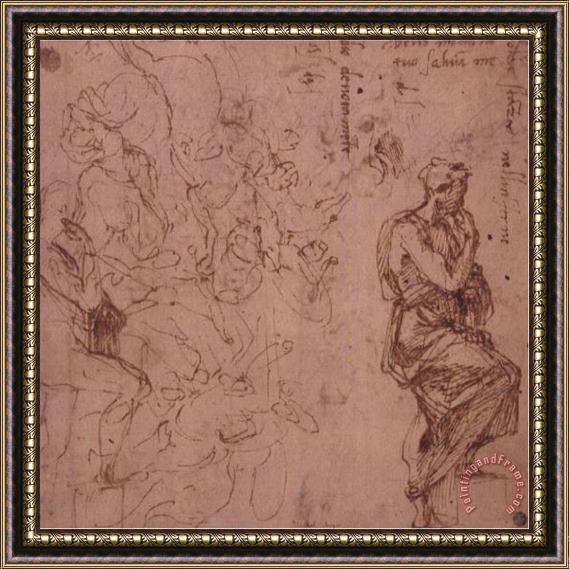 Michelangelo Buonarroti Figure Studies for a Woman Framed Painting