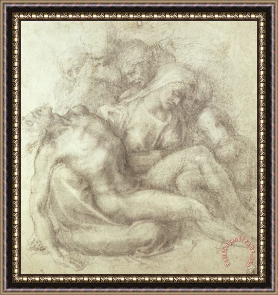 Michelangelo Buonarroti Figures Study for The Lamentation Over The Dead Christ 1530 Framed Painting