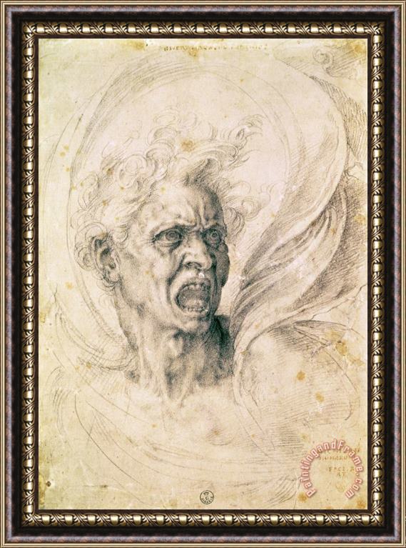 Michelangelo Buonarroti Head of a Man Shouting Framed Print